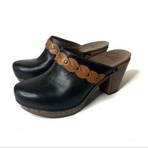 DANSKO Rach Women's Black Leather Mule Heeled Studded Two Tone Sandals